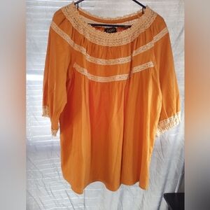 Gi Gio Bohemian Women's Top in Orange with Cream Lace